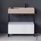 Console Sink Vanity With Beige Travertine Design Ceramic Sink and Glossy White Drawer, 35